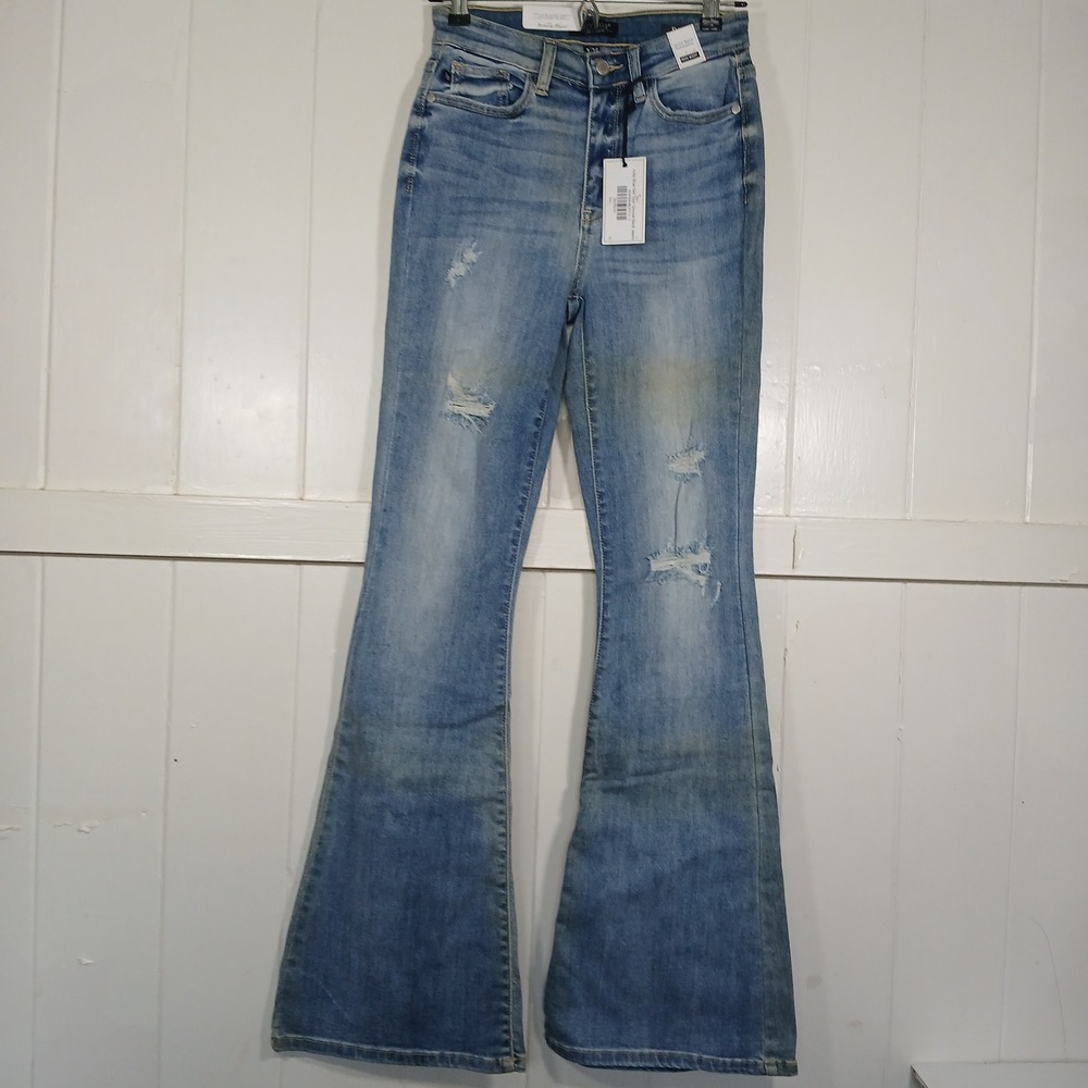 Judy‎ Blue Flare Jeans Women 3/26 Light Wash Distressed High Waist Retro Y2K